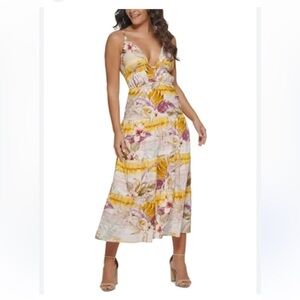 Guess - Tropical plunge tiered maxi dress - Size 10